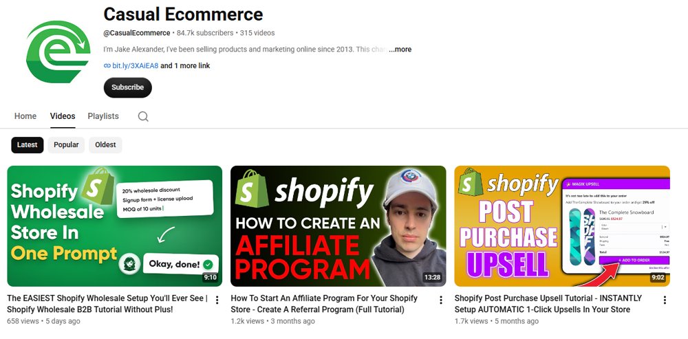 Casual Ecommerce YouTube channel screenshot