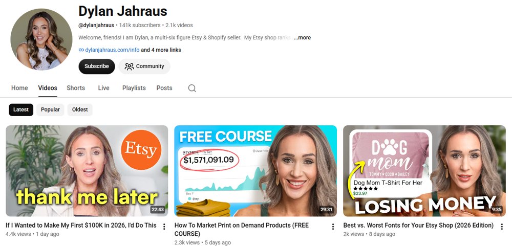 Dylan Jahraus YouTube channel screenshot