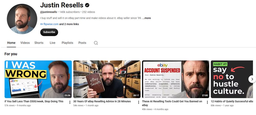 Justin Resells YouTube channel screenshot