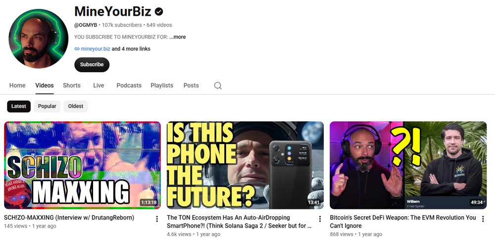 MineYourBiz YouTube channel screenshot