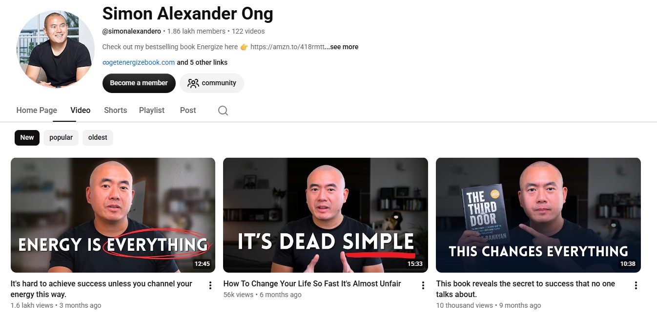 Simon Alexander Ong YouTube channel screenshot
