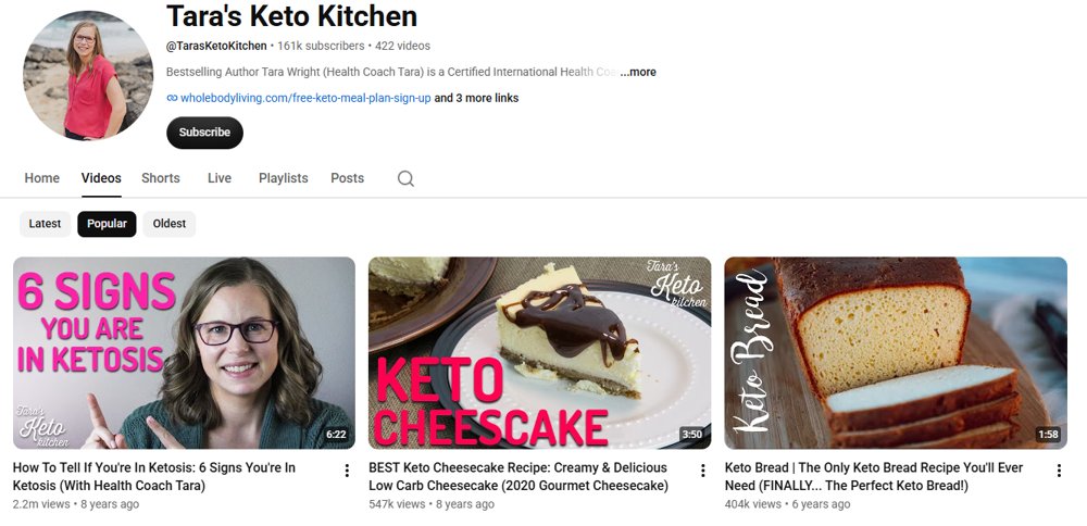 Tara's Keto Kitchen YouTube channel screenshot
