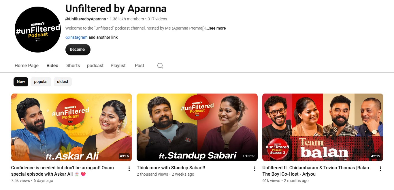 Unfiltered by Aparnna YouTube channel screenshot