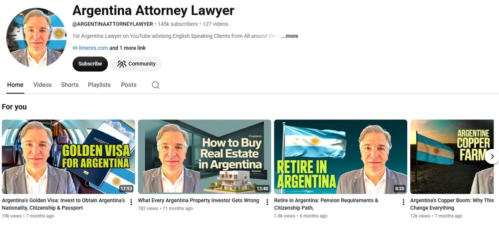 Argentina Attorney Lawyer YouTube channel screenshot
