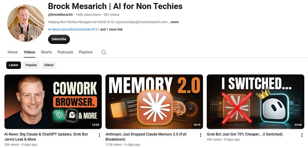 Brock Mesarich | AI for Non Techies YouTube channel screenshot