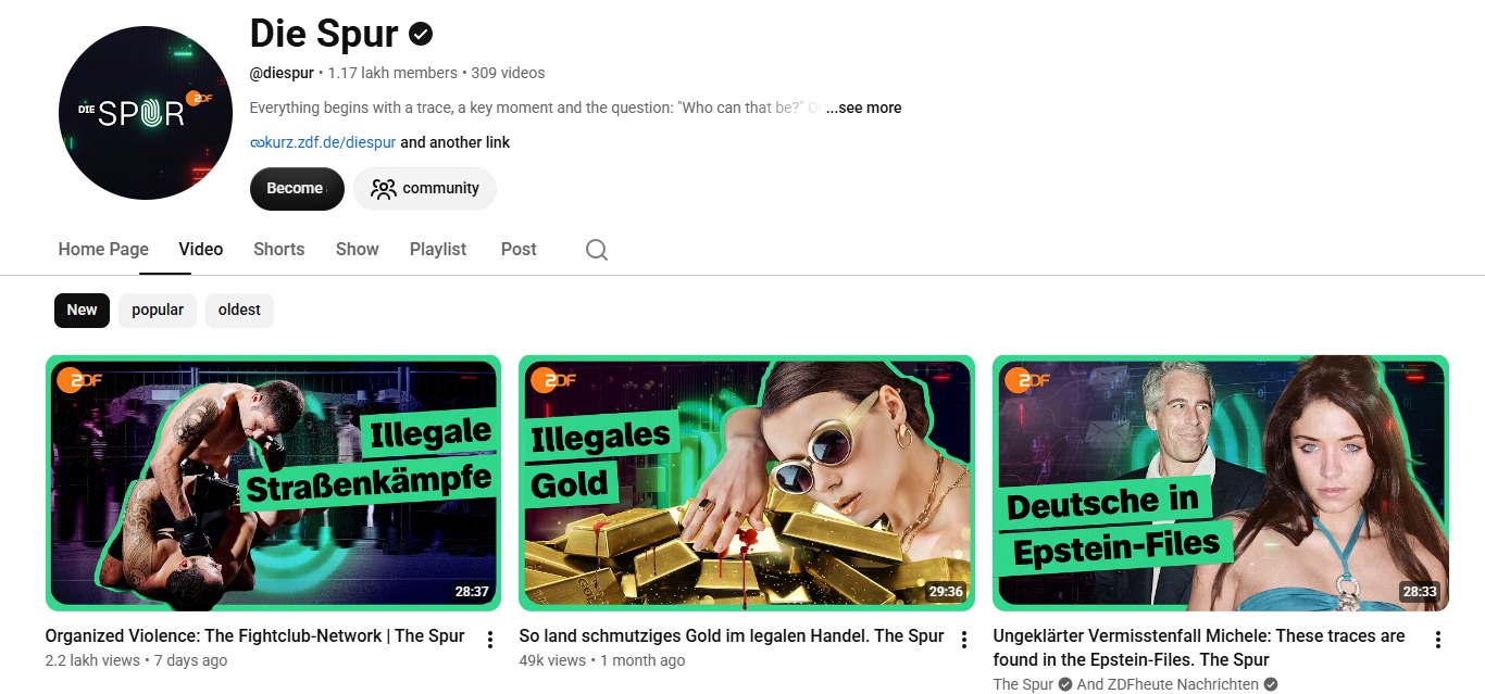 Die Spur YouTube channel screenshot