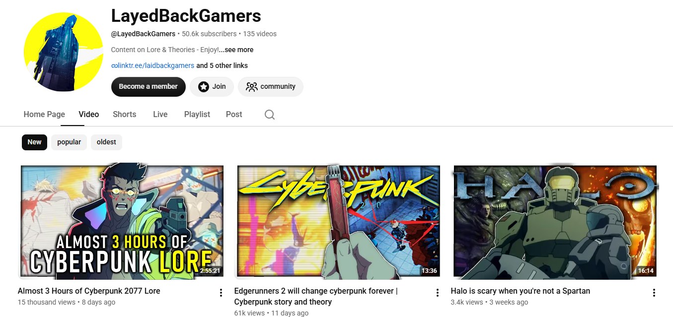 LayedBackGamers YouTube channel screenshot