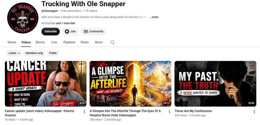 Trucking With Ole Snapper YouTube channel screenshot