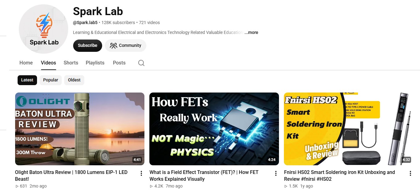 Spark Lab YouTube channel screenshot