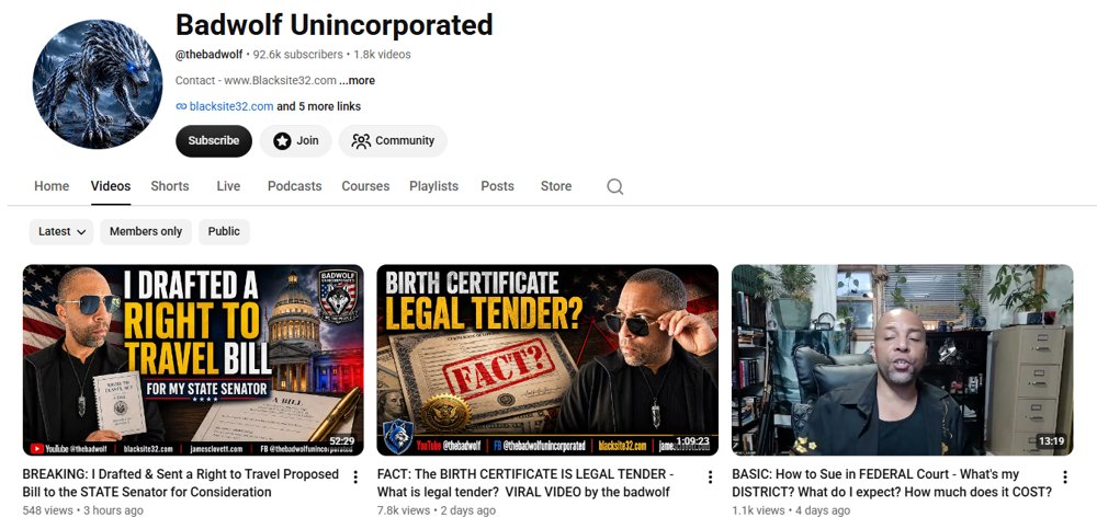 Badwolf Unincorporated YouTube channel screenshot