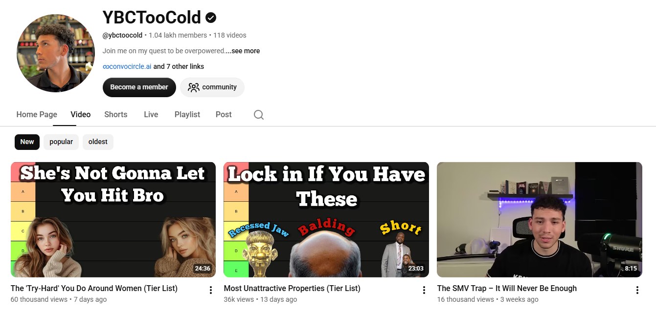 YBCTooCold YouTube channel screenshot
